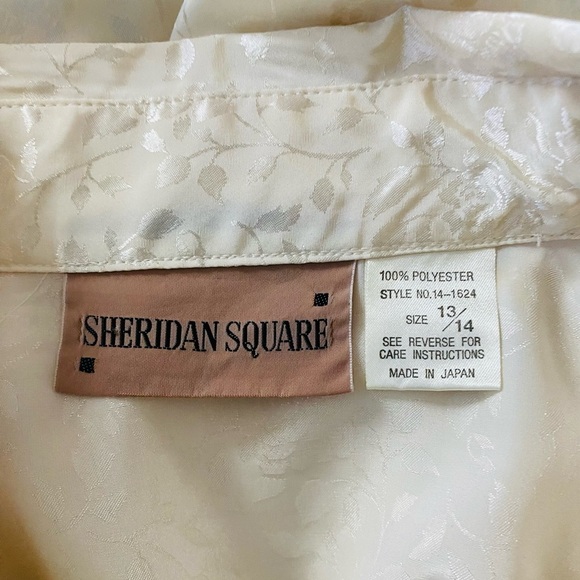 Sheridan Square Vintage 90s Cream Floral Pleated High Neck Secretary Top Size 14 - Picture 8 of 8